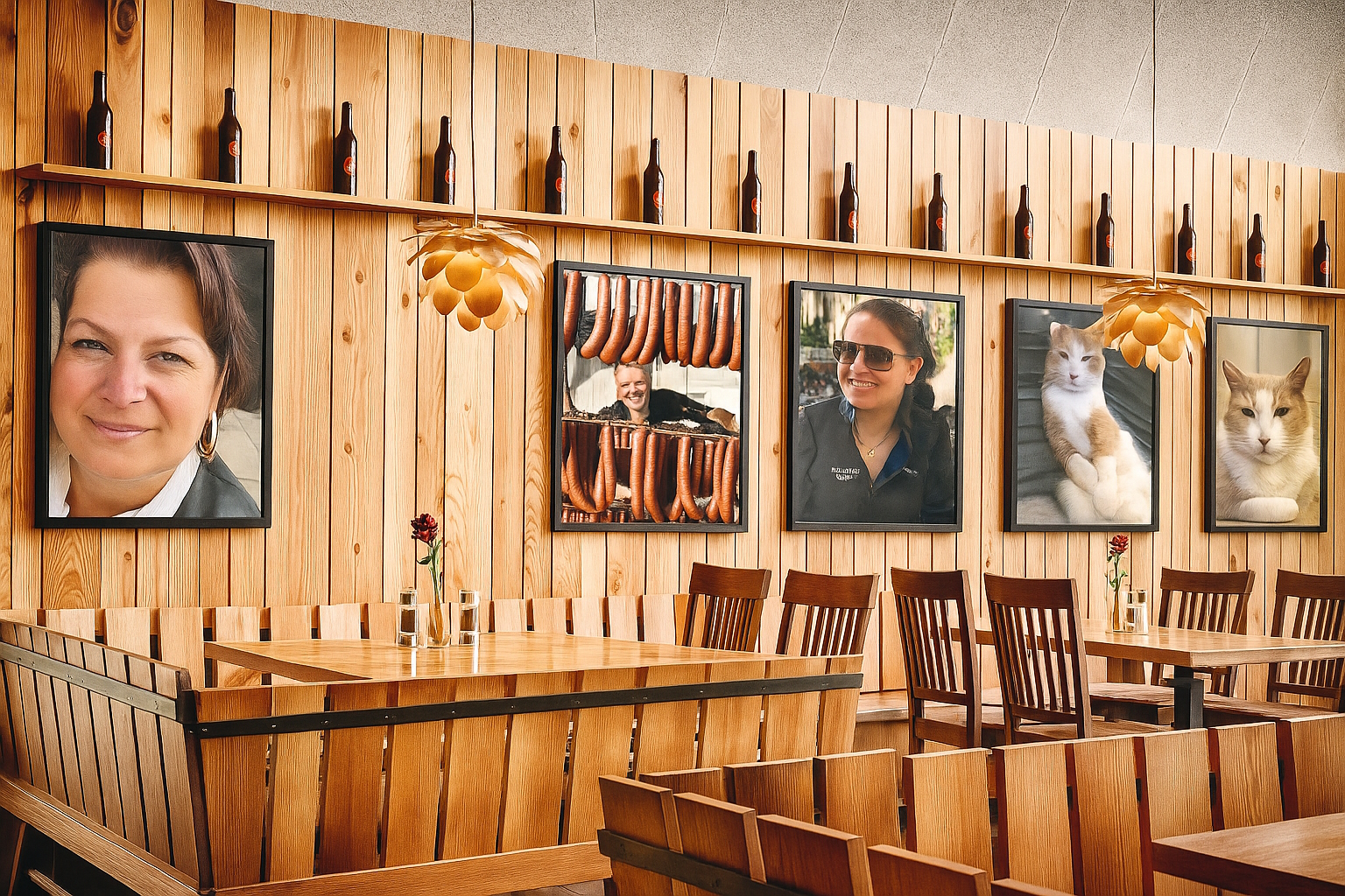 Buschenschank innen mit warmem Holz und großer Glasfront